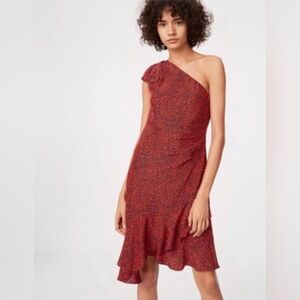 Club Monaco One-Shoulder Dress in Red and Dark Blue/Black